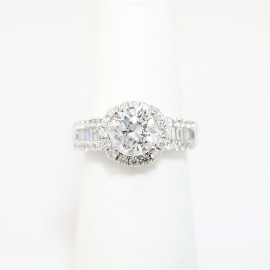 Picture of 14k White Gold, Round Brilliant Cut & Diamond Cluster Accented Engagement Ring