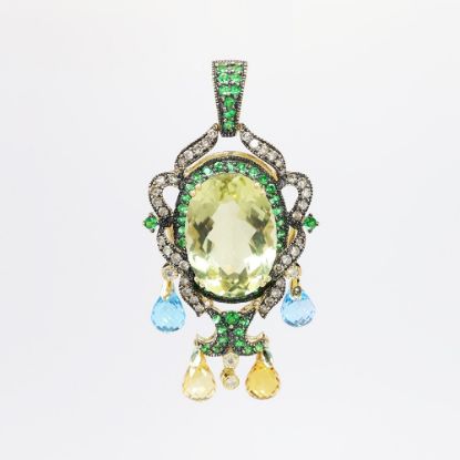 Picture of LeVian 14k Yellow Gold, Multi Gemstone & Diamond Accented Drop Pendant