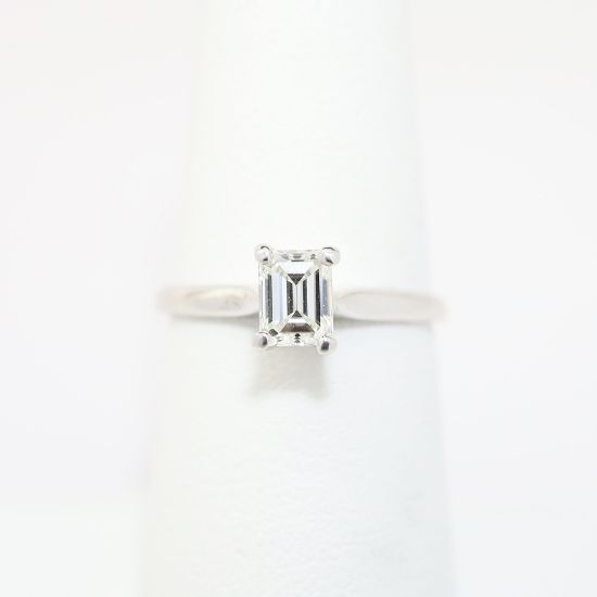 Picture of 14k White Gold & Emerald Cut Diamond Solitaire Engagement Ring