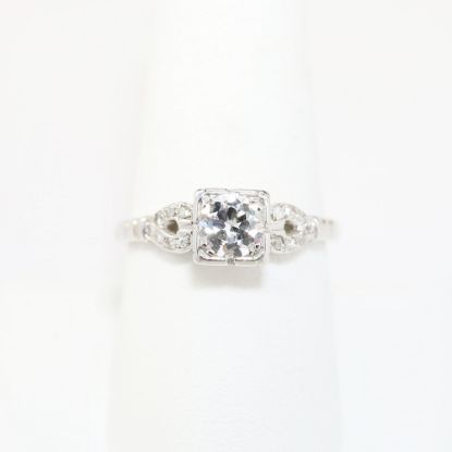 Picture of 14k White Gold, Transitional Round Brilliant Cut & Diamond Cluster Accented Engagement Ring