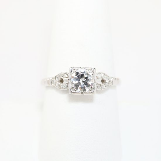 Picture of 14k White Gold, Transitional Round Brilliant Cut & Diamond Cluster Accented Engagement Ring