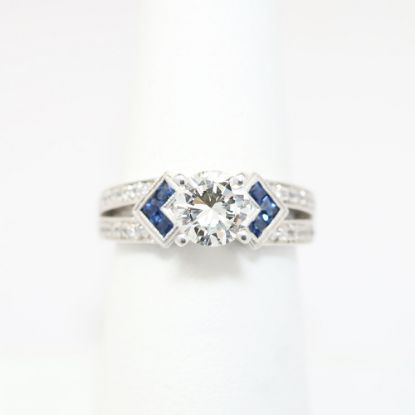 Picture of 14k White Gold & Round Brilliant Cut Engagement Ring with Sapphire & Diamond Cluster Accents