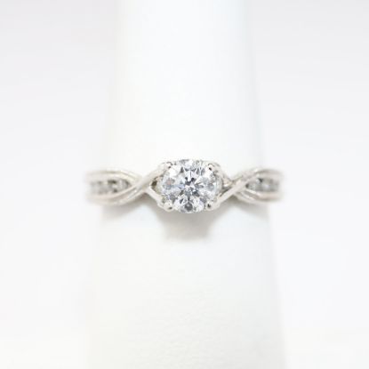 Picture of 14k White Gold Round, Brilliant Cut & Diamond Cluster Accented Engagement Ring