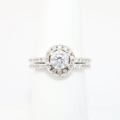 Picture of 14k White Gold & Round Brilliant Cut Diamond Halo Two-Piece Bridal Ring Set