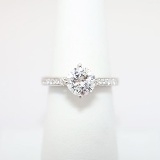 Picture of 18k White Gold, Round Brilliant Cut & Diamond Cluster Accented Engagement Ring