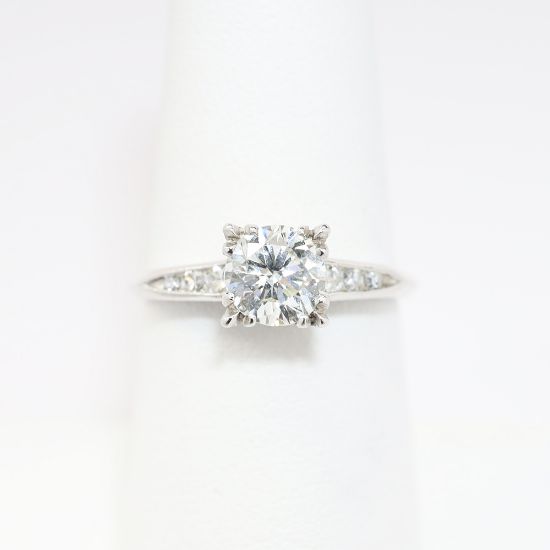 Picture of Platinum, Round Brilliant Cut & Side Stone Accented Engagement Ring
