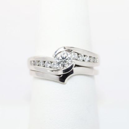 Picture of 14k White Gold, Round Brilliant Cut & Diamond Cluster Accented Engagement Ring