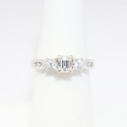 Picture of 14k White Gold, Emerald Cut & Side Stone Accented Engagement Ring