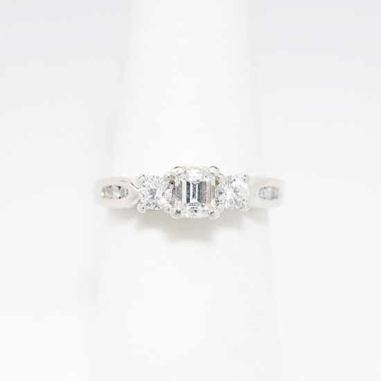 Picture of 14k White Gold, Emerald Cut & Side Stone Accented Engagement Ring