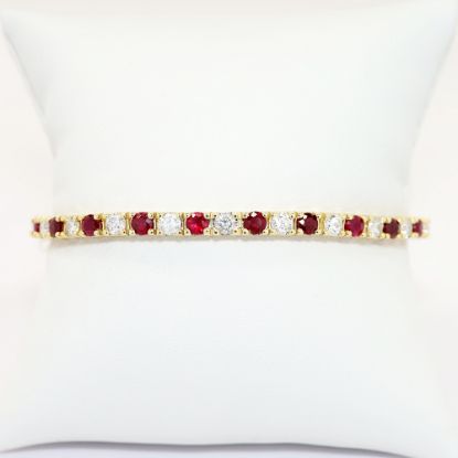 Picture of Diamond and Ruby Tennis Bracelet, 14k Yellow Gold