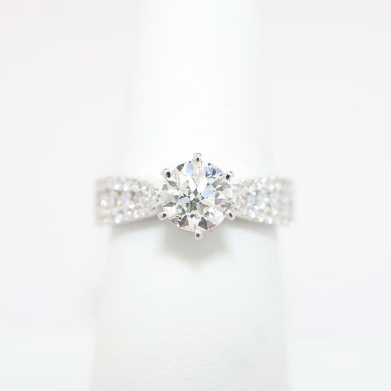 Picture of 14k White Gold, Round Brilliant Cut & Diamond Cluster Accented Engagement Ring