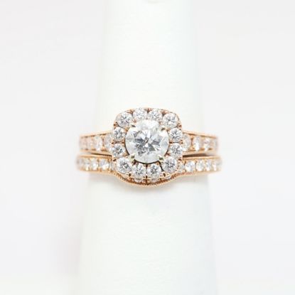 Picture of 14k Rose Gold & Round Brilliant Cut Diamond Halo Two-Piece Bridal Ring Set