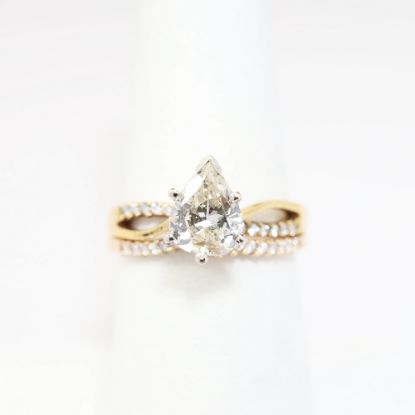 Picture of 14k Rose Gold, Brilliant Pear Cut Diamond & Diamond Accented Two-Piece Bridal Ring Set