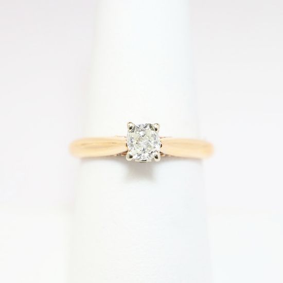 Picture of 14k Rose Gold, Cushion Cut Solitaire & Diamond Cluster Accented Engagement Ring