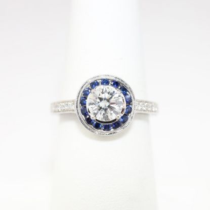 Picture of 14k White Gold, Diamond & Sapphire Accented Engagement Ring