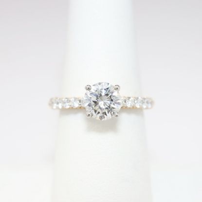 Picture of 18k White Gold, Round Brilliant Cut & Diamond Cluster Accented Engagement Ring