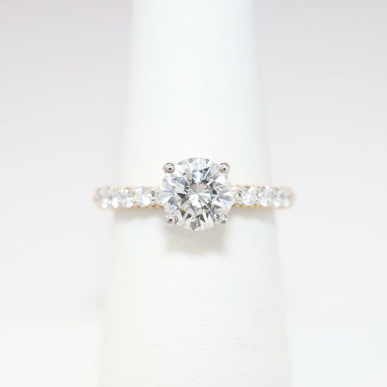 Picture of 18k White Gold, Round Brilliant Cut & Diamond Cluster Accented Engagement Ring