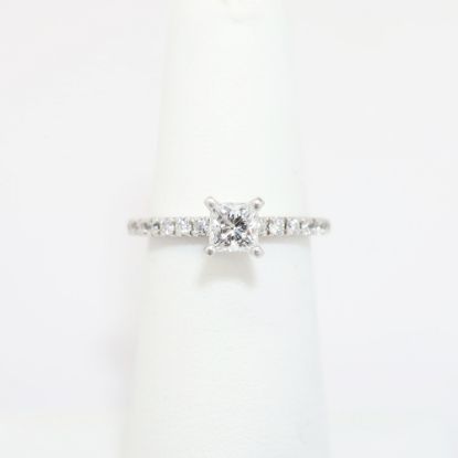 Picture of 14k White Gold, Square Modified Brilliant Cut & Diamond Cluster Accented Engagement Ring