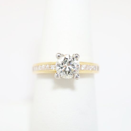 Picture of 14k Yellow Gold, Round Brilliant Cut & Diamond Cluster Accented Engagement Ring