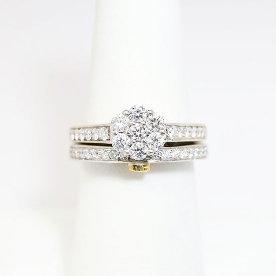 Picture of 14k White & 24k Yellow Gold Diamond Cluster Two-Piece Bridal Ring Set