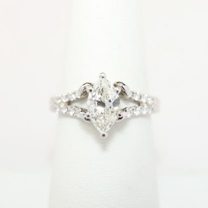 Picture of 14k White Gold & Platinum Marquise Brilliant Cut & Diamond Cluster Accented Engagement Ring