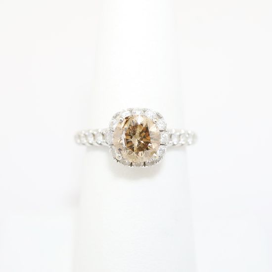 Picture of 18k White Gold & Round Brilliant Cut Brown Diamond Halo Engagement Ring