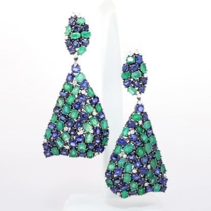 Picture of "Marina" Blue Sapphire, Emerald, and Diamond Earrings