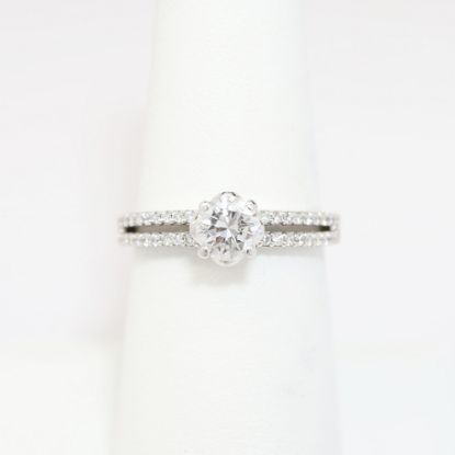 Picture of 14k White Gold, Round Brilliant Cut & Diamond Cluster Accented Engagement Ring