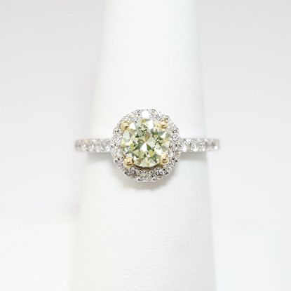 Picture of 14k White Gold & Round Brilliant Cut Yellow Diamond Halo Engagement Ring