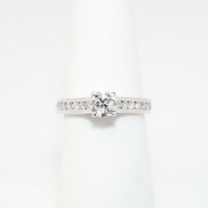 Picture of 18k White Gold, Round Brilliant Cut & Diamond Cluster Accented Engagement Ring