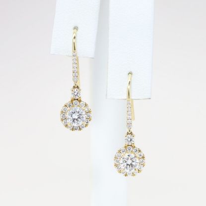Picture of 14k Yellow Gold & Round Brilliant Cut Diamond Drop Earrings