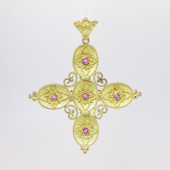 Picture of Ruby Cross Pendant, 18k Yellow Gold