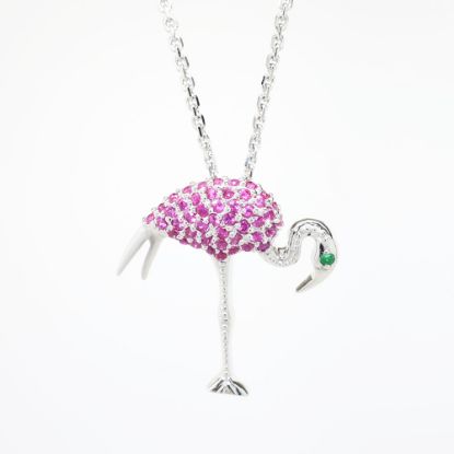 Picture of 1.00ct Sapphire Flamingo Pendant, 14k White Gold