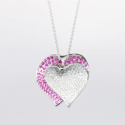 Picture of Pink Sapphire and Diamond Heart Necklace, 18k White Gold