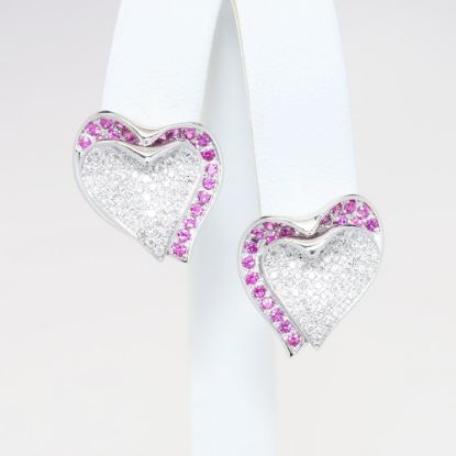Picture of Pink Sapphire and Diamond Heart Earrings, 18k White Gold