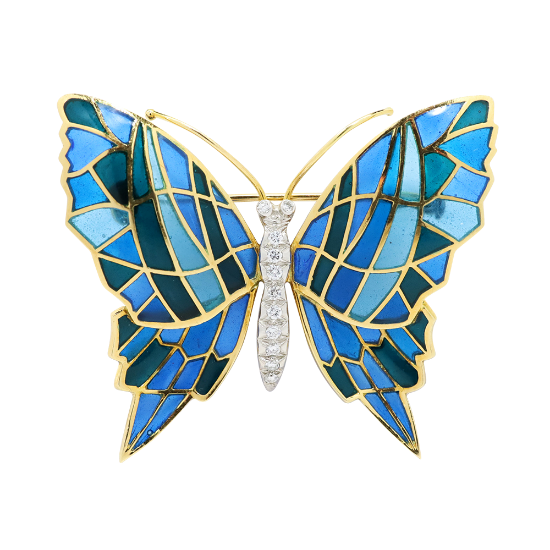 Picture of Cartier Two-Tone 18K Yellow Gold & Platinum Plique-à-Jour Butterfly Brooch