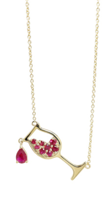 Picture of Ruby wine glass necklace, 14k yellow gold