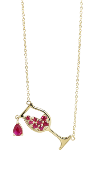 Picture of Ruby wine glass necklace, 14k yellow gold