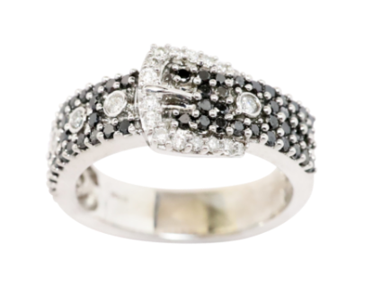 Picture of Black and White Diamond "Buckle" Band Ring, 14k White Gold