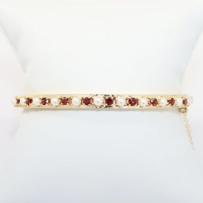 Picture of 1.0ct Garnet and Cultured Pearl Bangle Bracelet, 14k Yellow Gold