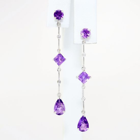 Picture of Amethyst and Diamond Dangle Earrings, 14k White Gold