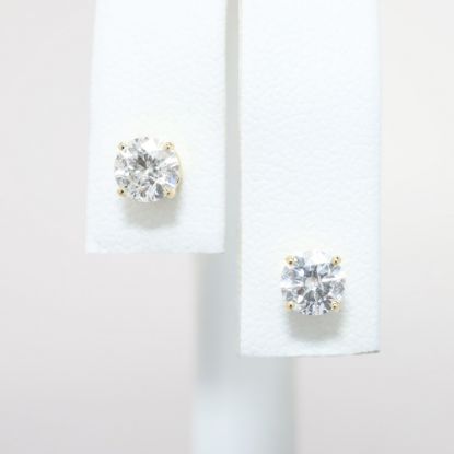 Picture of 1.00ct Round Brilliant Cut Diamond Solitaire Earrings, 14k Yellow Gold