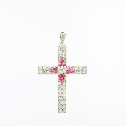 Picture of Antique Diamond Cross Pendant, 18k Two-Tone Gold