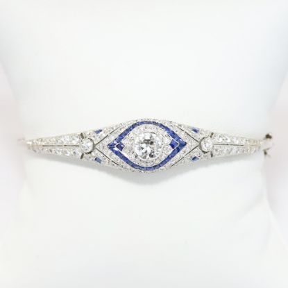 Picture of Platinum Art Deco Style Diamond & Sapphire Bangle Bracelet