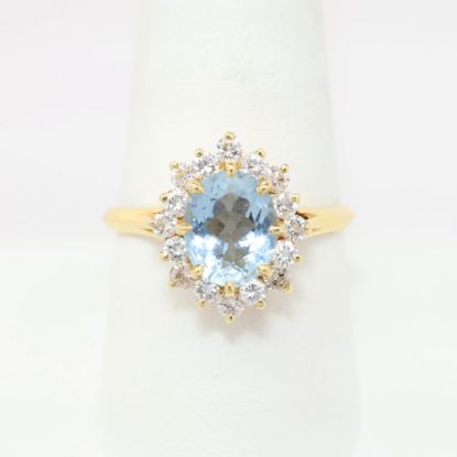 Picture of 1.60ct Aquamarine ring, Diamond Halo, 14k Yellow Gold