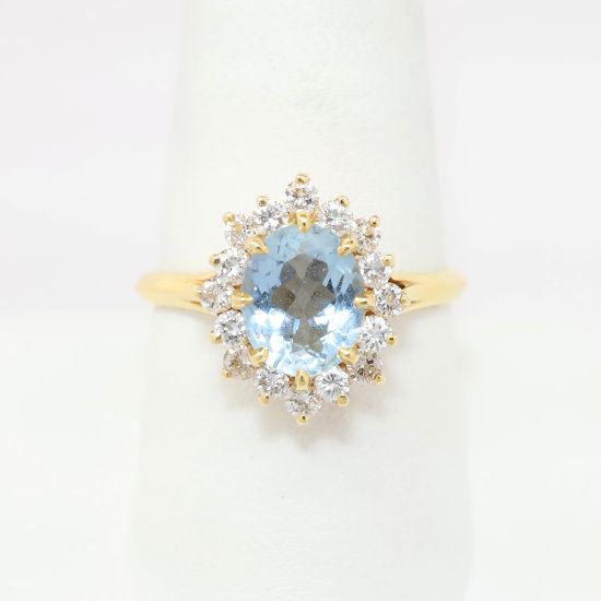 Picture of 1.60ct Aquamarine ring, Diamond Halo, 14k Yellow Gold