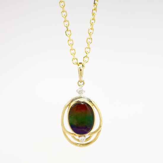 Picture of Ammolite and Diamond Pendant, 14k Yellow Gold