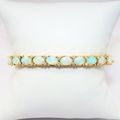 Picture of Opal and Diamond Bangle Bracelet, 14k Yellow Gold