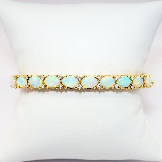 Picture of Opal and Diamond Bangle Bracelet, 14k Yellow Gold