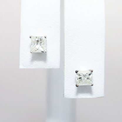 Picture of 1.00ct Square Brilliant Cut Diamond Solitaire Earrings, 14k White Gold